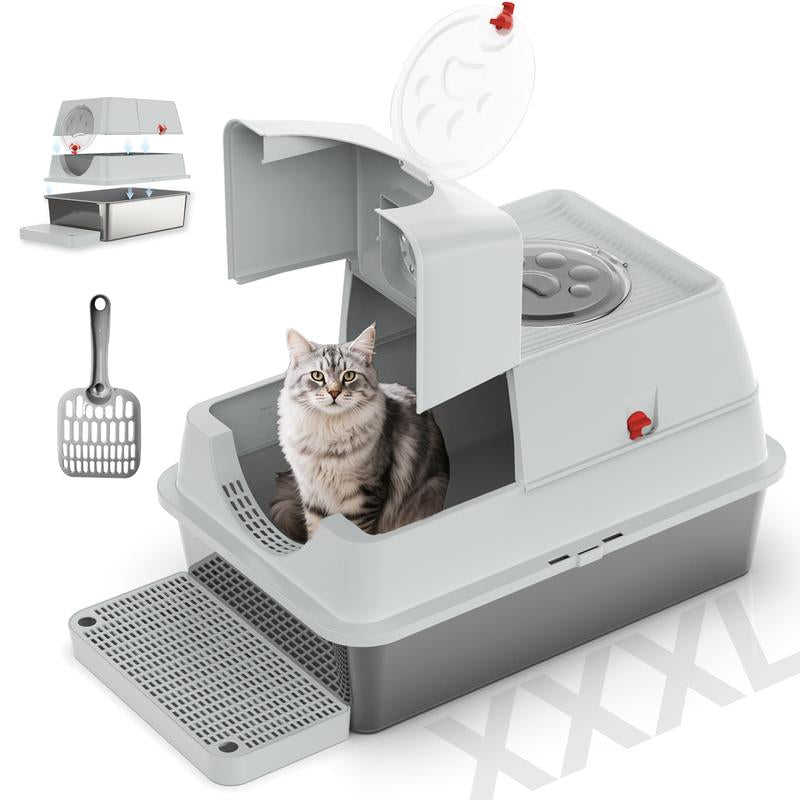 ZVRPET Extra Large Cat Litter Box with Lid - High Wall Design, Non-Sticky & Anti-Leakage, Easy Clean with Step Mat & Scoop, Perfect for Big Kittens!