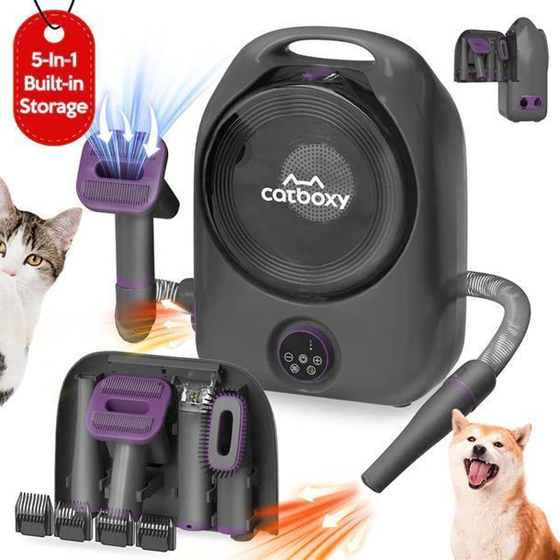 【Buy 1 Get 1 Free Gift】Catboxy Nova P1 5-In-1 Professional Cat Stuff Dog Products Pet Grooming Kit Dry Brush Trim Vacuum Clean Quiet Efficient All-In-One Solution for Pet Hair 2-Year Warranty