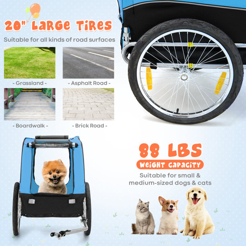 Dog Bike Trailer Foldable Pet Cart with 3 Entrances for Travel
