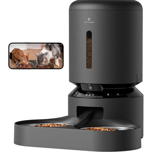 PETLIBRO 5L Automatic Cat Feeder with HD Camera & Night Vision - Dual Tray, 2-Way Audio, 5G WiFi, Alerts for Cats & Dogs
