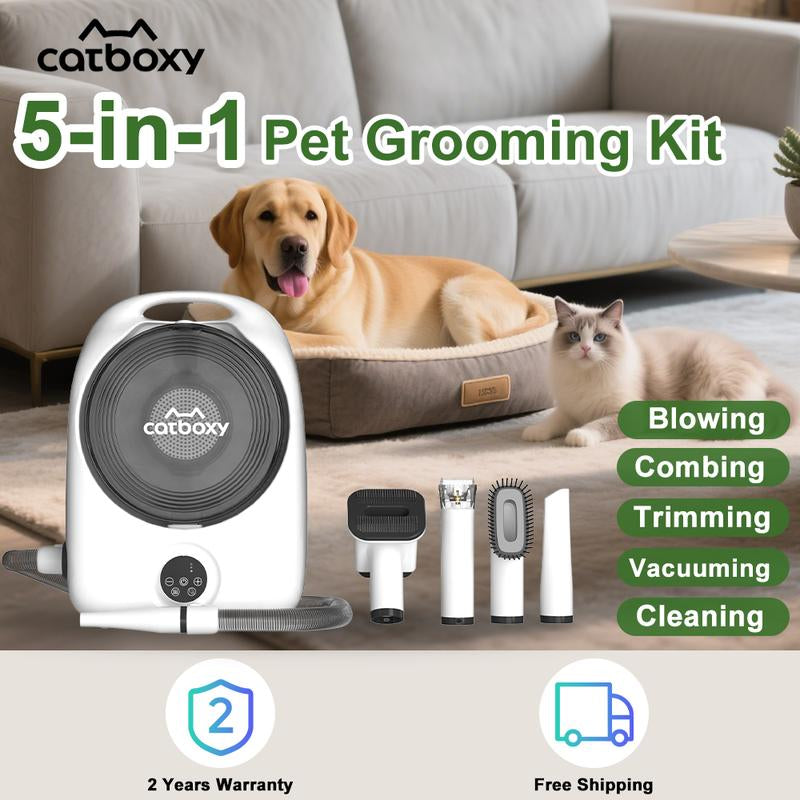 【Buy 1 Get 1 Free Gift】Catboxy Nova P1 5-In-1 Professional Cat Stuff Dog Products Pet Grooming Kit Dry Brush Trim Vacuum Clean Quiet Efficient All-In-One Solution for Pet Hair 2-Year Warranty