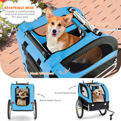 Dog Bike Trailer Foldable Pet Cart with 3 Entrances for Travel