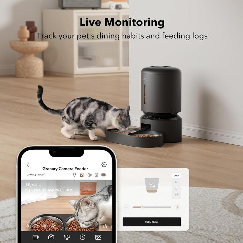 PETLIBRO 5L Automatic Cat Feeder with HD Camera & Night Vision - Dual Tray, 2-Way Audio, 5G WiFi, Alerts for Cats & Dogs