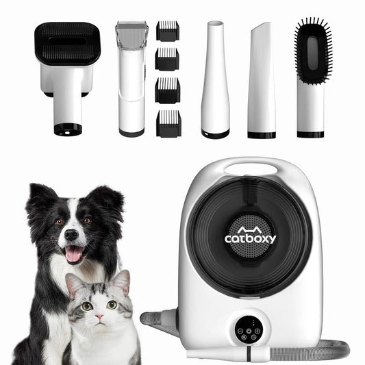 【Buy 1 Get 1 Free Gift】Catboxy Nova P1 5-In-1 Professional Cat Stuff Dog Products Pet Grooming Kit Dry Brush Trim Vacuum Clean Quiet Efficient All-In-One Solution for Pet Hair 2-Year Warranty